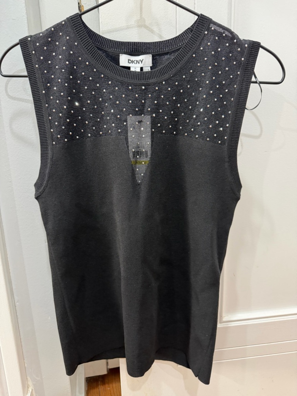 DKNY Black Sleeveless Knit Tank with Studded Yoke